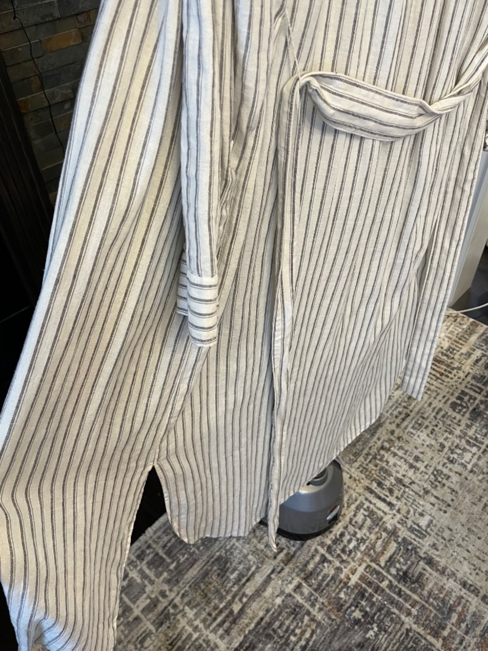 GAP Linen Blend Belted Shirtdress Tall-Medium Grey/White stripe - Picture 14 of 16
